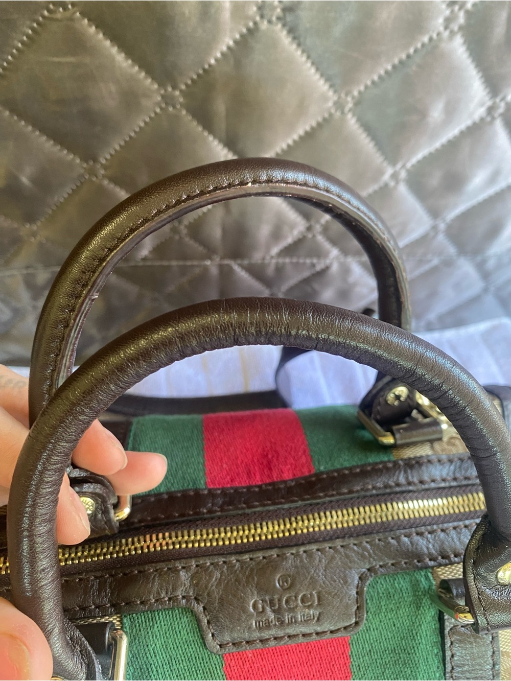 Gucci Vintage Web Boston Bag GG Canvas Crossbody Brown - Picture 8 of 11